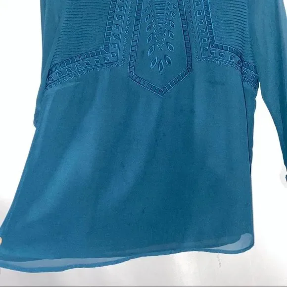 Skies Are Blue Dark Teal Embroidered Top Small S - Picture 5 of 11